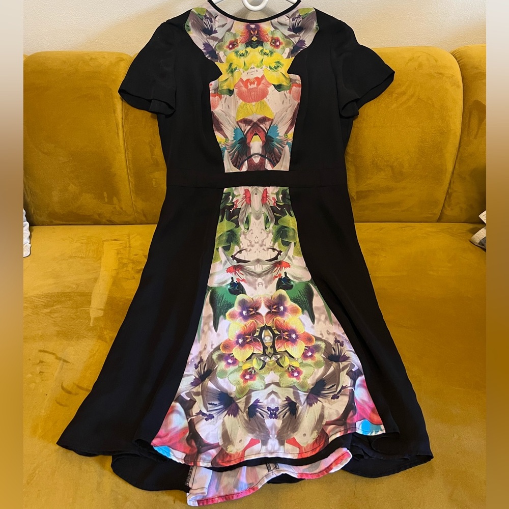 Prabal Garung for Target dress, tropical mirrored flower interior black sides